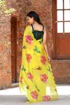 VK 4230 Yellow Colour Handwork Organza Printed Sarees Wholesale Price In Surat